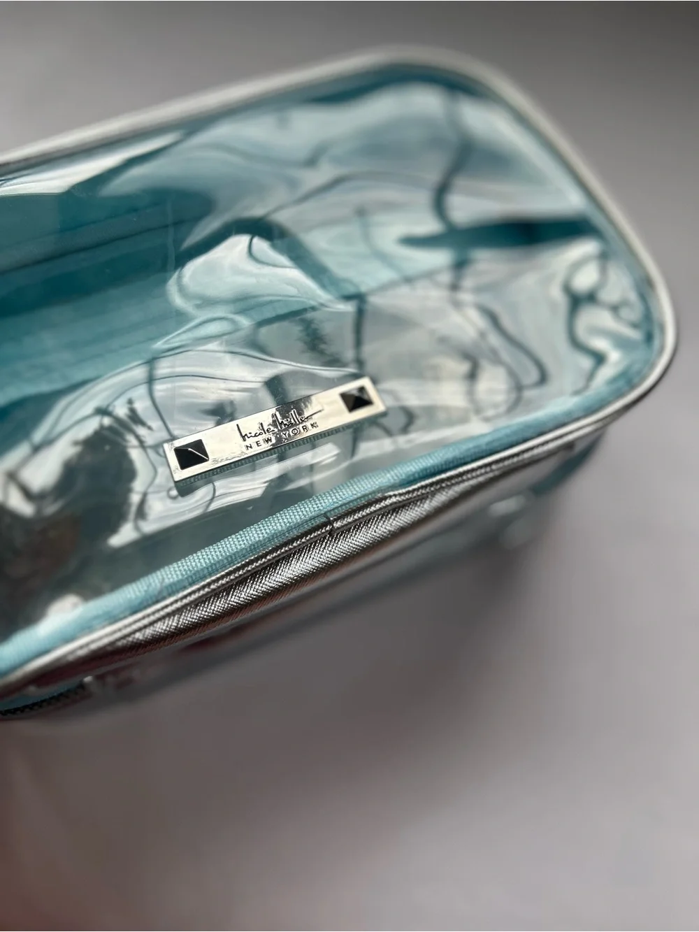 Kate hill Metallic Silver and Light Blue Women's Cosmetic Case